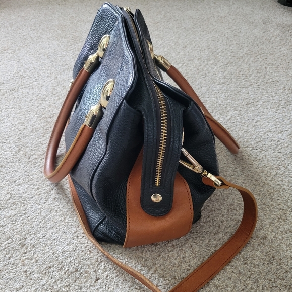 VALENTINA Vintage Pebbled Black and Brown Leather Satchel - Great Condition - Picture 3 of 14